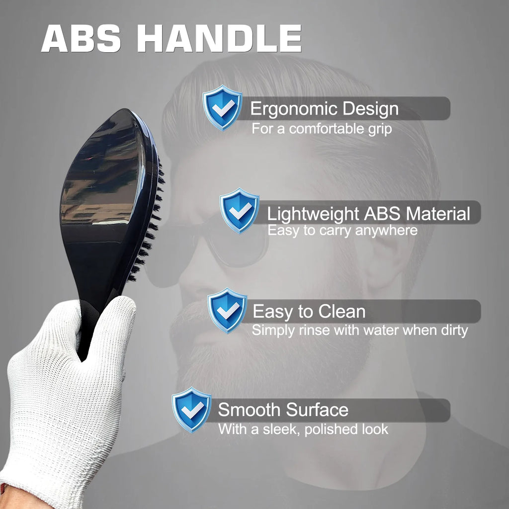 Gracemen Black Beard Brush - Men's 360 Wave Hair Brush Soft 100% Boar Bristles with ABS Handle