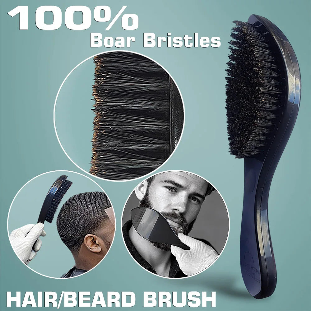 Gracemen Black Beard Brush - Men's 360 Wave Hair Brush Soft 100% Boar Bristles with ABS Handle