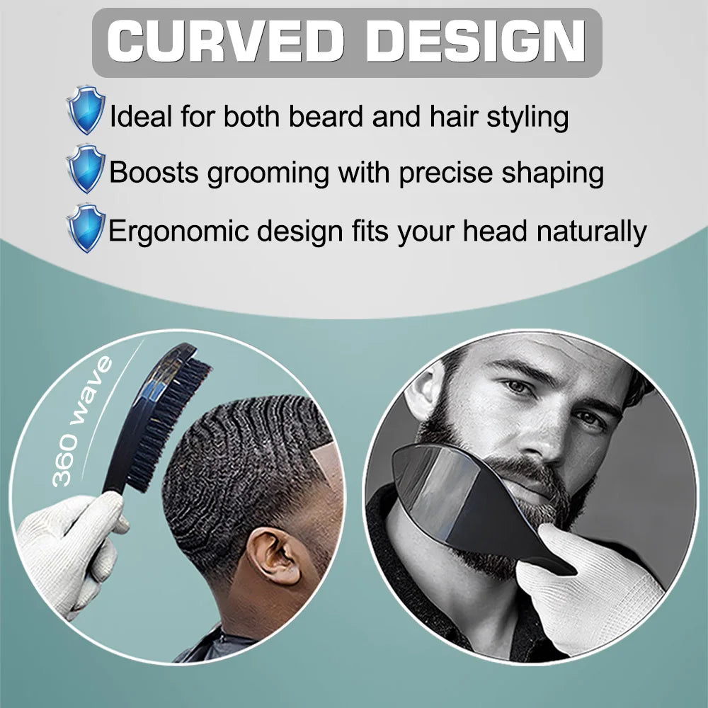 Gracemen Black Beard Brush - Men's 360 Wave Hair Brush Soft 100% Boar Bristles with ABS Handle