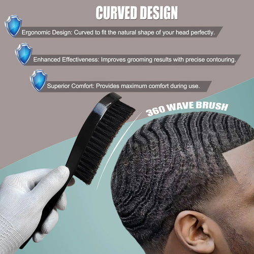Gracemen 360 Wave Brush & Cap Set -Boar +Nylon Bristles Medium Hair Brush and Breathable Silky Durag Stretch Wave Dome Du Rag
