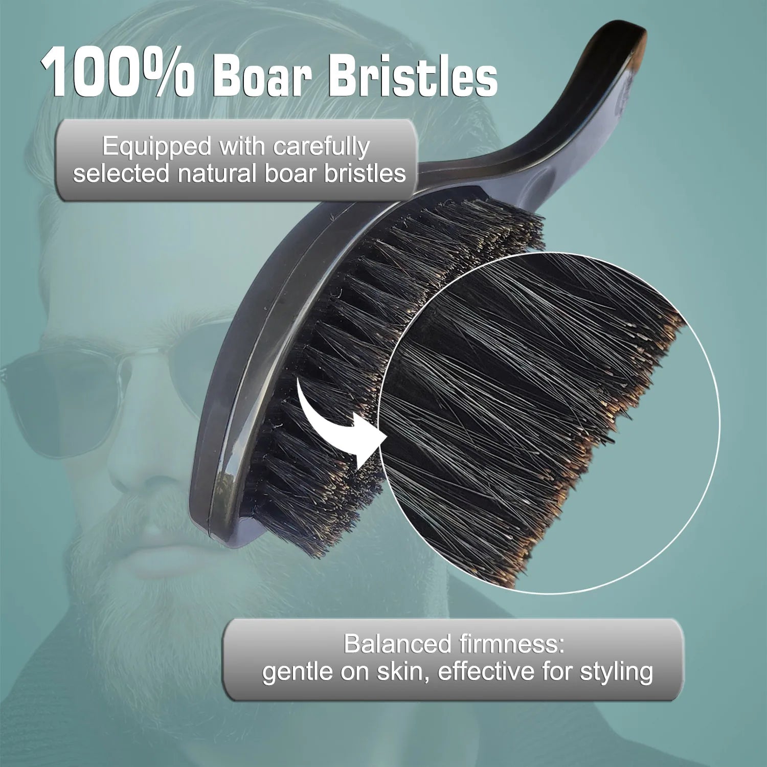 Gracemen Black Beard Brush - Men's 360 Wave Hair Brush Soft 100% Boar Bristles with ABS Handle