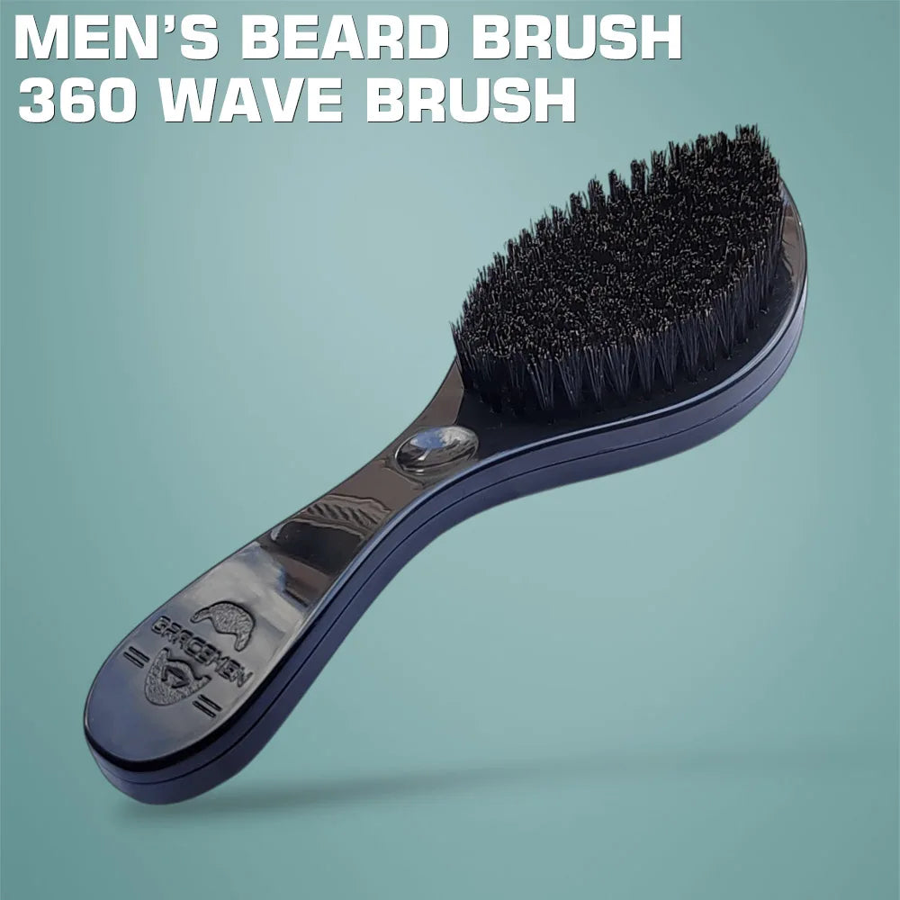 Gracemen Black Beard Brush - Men's 360 Wave Hair Brush Soft 100% Boar Bristles with ABS Handle